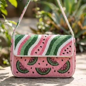 Watermelon Pattern <b>Seed</b> Beaded <b>Storage</b> Bag Shoulder Purse Fashion Handbag Women Evening Clutch Luxury Statement Party Tote - Product Image 1