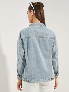 <b>Women</b> <b>Light</b> Blue Denim <b>Jacket</b> Oversized Trucker Jean Coat Ladies Fashion Loose Fit Outerwear Classic Button Up Denim Top - Product Image 4