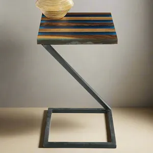 Handmade <b>Wooden</b> Epoxy Resin <b>Square</b> Side <b>Table</b> Metal Leg Lamp <b>Table</b> Vase Stand End <b>Table</b> Small Space <b>Coffee</b> Furniture - Product Image 2