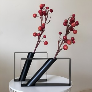 Minimalist Metal <b>Vase</b> Set with <b>Square</b> Design for Artificial Flowers Desktop Decor Indoor Use Powder Coated Finish - Product Image 1