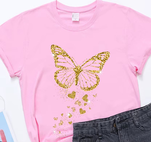Camiseta con estampado de mariposa dorada para mujer, camiseta de manga corta con cuello redondo, camiseta para mujer, camisetas, ropa con brillo de mariposa dorada - Product Image 5