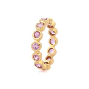 Bague d'éternité en or blanc 18 carats avec saphir rose taille poire et diamants - Product Image 4