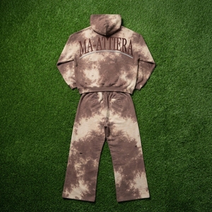Custom Men Brown <b>Tie</b> <b>Dye</b> Rhinestone <b>Sweatshirt</b> Jogger Set Cotton Fleece Streetwear Tracksuit OEM Wholesale - Product Image 6
