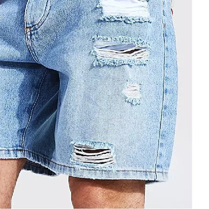 Shorts en jean déchiré bleu clair pour homme, taille mi-haute, style décontracté d'été, tissu tissé - Product Image 5
