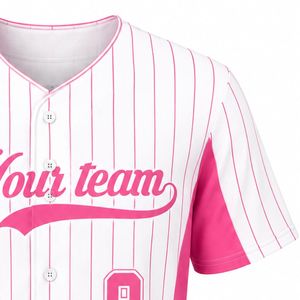 Pink White Baseball Jersey for Men Pinstripe Button Front Team Shirt Lightweight <b>Athletic</b> Sports Uniform Breathable Baseball - Product Image 6