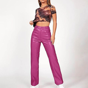 Pantalon en cuir uni décontracté pour femme, taille élastique mi-haute, qualité supérieure, tendance, pour l'hiver 2025 - Product Image 4