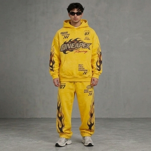 Men's Oversized <b>Yellow</b> Hoodie <b>Tracksuit</b> Set Heavyweight Cotton Jogger Sweat Suit Streetwear Custom Private Label - Product Image 1