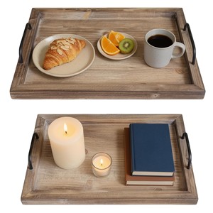 Plateau de service rustique en bois de récupération avec poignées en fer - Vente en gros - Product Image 2