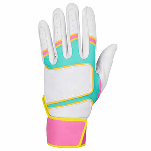Custom Leather Baseball Batting Gloves Leather Breathable Anti Slip Adjustable Wrist <b>White</b> Multi Color Sports OEM Bulk - Product Image 4