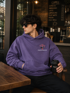 Sudadera con capucha morada personalizada al por mayor, unisex, oversize, estilo streetwear, con bolsillo canguro y puños acanalados - Product Image 6