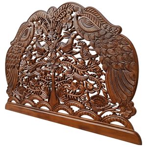 Cabecero de Cama King Size de Madera Tallada a Mano con Diseño de Pavo Real, Acabado Marrón, Paneles Decorativos Hechos a Mano con Madera de Ingeniería - Product Image 4