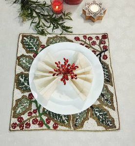 Handmade Beaded Placemat Round <b>Table</b> <b>Mat</b> Embroidered Floral Decorative <b>Mats</b> for Home Hotel Wedding Party - Product Image 2