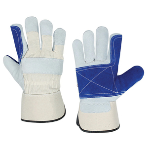 Gants de travail sur mesure en gros, bleu roi et blanc, pour rigger, avec paumes renforcées à points croisés et poignets en toile renforcée pour le pouce - Product Image 1