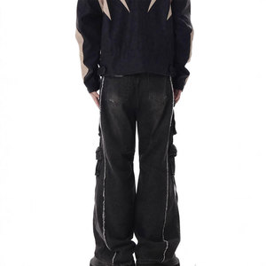 Jean baggy ample pour homme OEM, pantalon en denim respirant, style streetwear, denim délavé et usé - Product Image 2