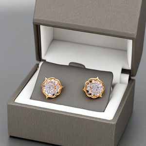 Luxury Two-Tone Floral Star Drop <b>Earrings</b> Gold Pav Leaf <b>Studs</b> <b>Small</b> Diamond <b>Earrings</b> - Product Image 5