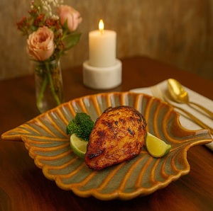 Handcrafted Leaf-Shaped <b>Ceramic</b> Serving Platter with Rustic Glazed Finish Decorative Dinner <b>Plate</b> for Food Serving & Table Décor - Product Image 1