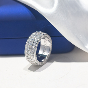 Lab Grown Diamond 925 <b>Silver</b> Wide Band <b>Ring</b> Round And Baguette Cut Iced Statement <b>Ring</b> <b>Mens</b> Luxury Jewelry - Product Image 4