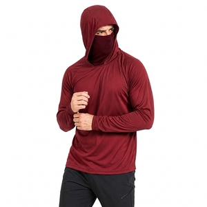 Men's <b>Red</b> Hooded <b>Long</b> <b>Sleeve</b> Sun Protection Shirt Quick Dry Outdoor Athletic <b>Top</b> UPF 50 Solid Color Pullover - Product Image 5