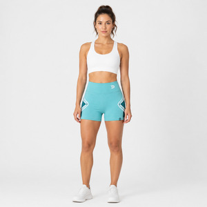 Shorts Deportivos Casuales de Cintura Baja para Mujer, Transpirables, con Cordón Ajustable, Color Verde Azulado Sólido, de Secado Rápido, Tejido de Punto, Spandex, Algodón, Cintura Elástica - Product Image 4