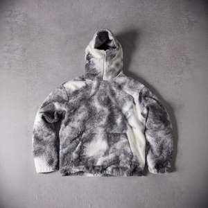 Custom Long Knitted Zip Up Mask <b>Fluffy</b> Fleece Digital Printing 100% Polyester Streetwear Loose Tie Dyed Oversized <b>Hoodie</b> for Men - Product Image 3