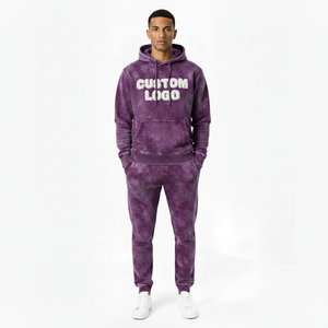 Premium <b>Purple</b> Acid Wash Tracksuit <b>Men</b> Custom 3D Puff Logo Hoodie Jogger Set 400GSM Cotton Terry Vintage Mineral Wash Sweat <b>suit</b> - Product Image 1