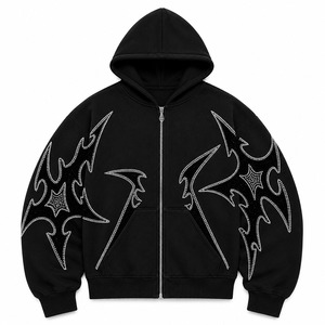 Sudadera con Capucha Negra Extra Grande Personalizada con Detalles de Pedrería en el Bolsillo y Estilo Urbano Moderno, 100% Calidad Premium para Uso Unisex - Product Image 1