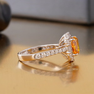 2.01 CT Fancy Orange Red Cushion Cut Lab Grown Diamond <b>Ring</b> 14K <b>Gold</b> Statement Color Fashion <b>Rings</b> - Product Image 3