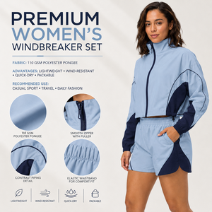 Ensemble veste et short de sport pour femme, color-block, manches longues, col montant, respirant, en polyester tricoté - Product Image 6