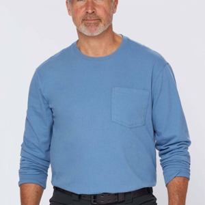 Camiseta de Algodón de Manga Larga Azul para Hombre, Corte Regular, Cuello Redondo, Color Sólido Informal, Tejido Transpirable, Teñido Liso - Product Image 4
