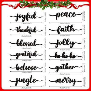 Set di 12 Decorazioni Natalizie Rustiche in Legno con Scritte 'Joyful', 'Merry', 'Thankful', 'Grateful', 'Blessed', 'Peace' per Tavola e Feste - Product Image 2