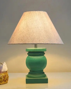 Green distress wood <b>table</b> lamp jute dome shade <b>rustic</b> trophy base <b>bedside</b> night light for farmhouse living room wholesale OEM - Product Image 3