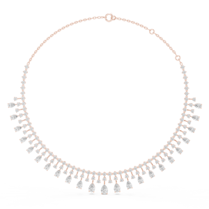 Rose Gold Pear & Round Lab Grown Diamond Fringe Drop <b>Necklace</b> for Women | Elegant Bridal Wedding <b>Statement</b> Jewelry - Product Image 1