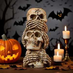 Support de bougie vintage en forme de crâne - Décoration de table gothique pour Halloween et accessoires de présentation pour bar - Accessoires effrayants pour photomaton et maison hantée - Product Image 6