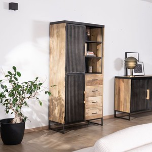 Vandana Crystal Contour designer <b>sideboard</b> in mango wood and fluted black metal - Product Image 3