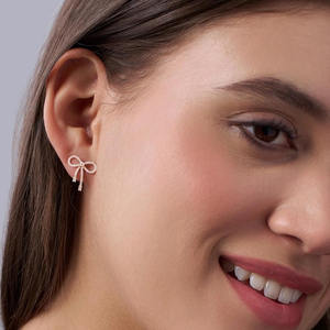 Nuevos Aretes de Diamante con Lazo 2026, Aretes de Diamante con Lazo en Oro Rosa de 14K, Diamante Cultivado en Laboratorio, Joyería Fina para Novia y Boda - Product Image 5
