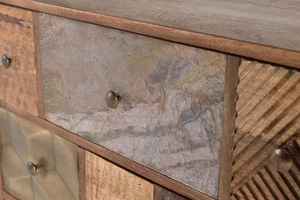 Buffet en bois de manguier massif à plusieurs tiroirs, style mid-century moderne rustique, console de rangement avec pieds en laiton. - Product Image 4