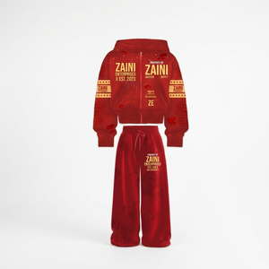 Ensemble de survêtement à capuche en molleton de coton 350 GSM personnalisé, style streetwear hiver, rouge, qualité supérieure, logo imprimé et brodé - Product Image 1