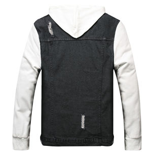 Chaqueta vaquera con capucha para hombre, chaqueta vaquera desgastada negra con capucha, venta al por mayor y personalizada - Product Image 2