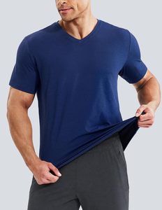 Camiseta de Algodón de Manga Corta con Cuello en V para Hombre, Corte Ajustado, Ligera, Transpirable, de Secado Rápido, Ecológica, Informal, Ropa de Verano - Product Image 2