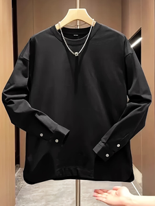 Camiseta Casual de Manga Larga para Hombre, Nueva Colección de Bangladesh, Primavera/Otoño, Color Sólido, Botones en el Puño, Cuello Alto Versátil, 100% Algodón - Product Image 3