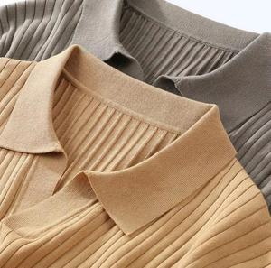 Nouveau Polo Homme Personnalisé Blanc d'été en Coton Soie Glacée Anti-boulochage, Col Boutonné, Motif Uni Teint en Fil - Product Image 5