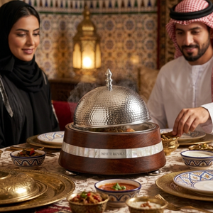 Ramadan Hotpot Casserole <b>Set</b> Premium Wooden <b>Chafing</b> <b>Dish</b> <b>Buffet</b> Hammered Stainless Steel Dome Lid Durable Heat-Retention Modern - Product Image 5