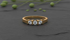 <b>Yellow</b> Gold Three Stone Diamond Ring Round Brilliant Cut Women's Engagement Band Classic Style Jewelry wedding classic style - Product Image 3