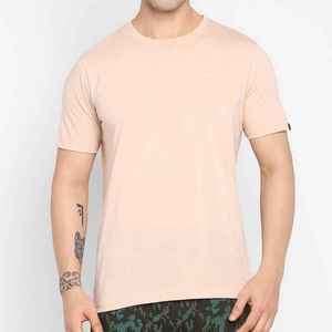 T-shirt en coton rose clair à col rond et manches courtes pour homme, coupe classique, décontracté, en jersey, couleur unie, respirant, tricoté - Product Image 5