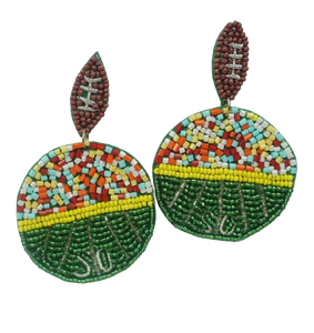 Handmade Canvas Customized Shape Earrings with Leaf Top Multicolor <b>Mosaic</b> Design Green Base Textile Craft Jewelry - Product Image 1