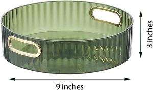 Round Green Acrylic Storage <b>Tray</b> with Gold Handles 9 Inch Modern Vanity Organizer kitchen storage containers home garden kitchen - Product Image 3