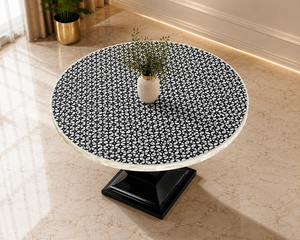 Table à manger ronde moderne en bois avec détails en agate et design rotatif pour 4 personnes, meubles de salon - Product Image 4