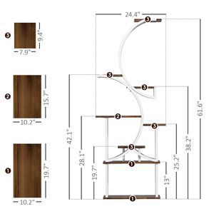 Supporto per piante da interno a forma di 8 livelli 62 \ "con supporto per piante con finitura carbonizzata per pareti e espositore a più piante - Product Image 3