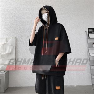 Ensemble T-shirt à Capuche Respirant à Manches Courtes pour Homme, Personnalisable à l'Unité, Tendance Décontractée, Grande Taille, Deux Pièces, 100% Coton - Product Image 4