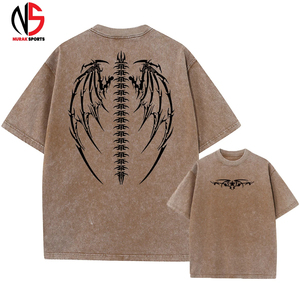 Men's <b>Acid</b> Washed T-shirts Oversized <b>Drop</b> Shoulder O-Neck Solid Pattern Streetwear with Customized Logo Printing OEM Service - Product Image 5